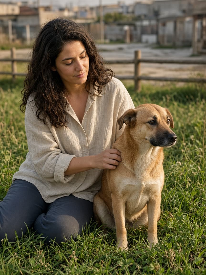 A trainer and a dog at the yard
